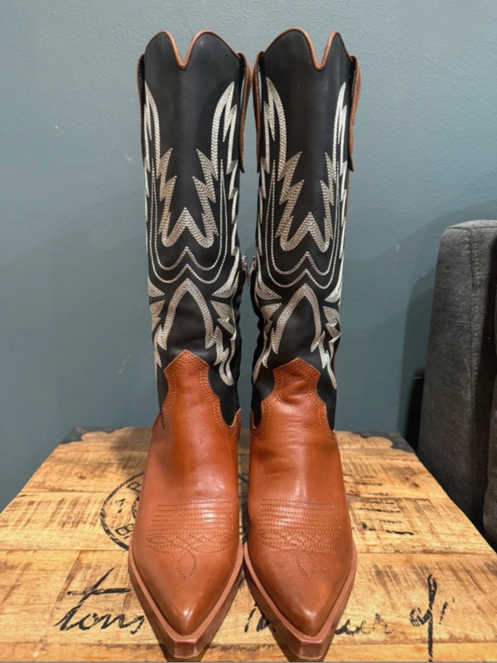 Dolce Vita Two-Tone Brown and Black Western Leather Heeled Boots